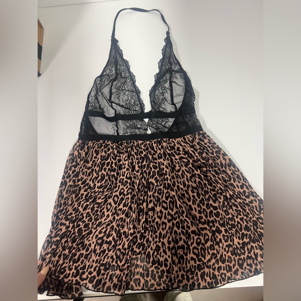 VS Leopard Print Lace Babydoll Lingerie DRESS